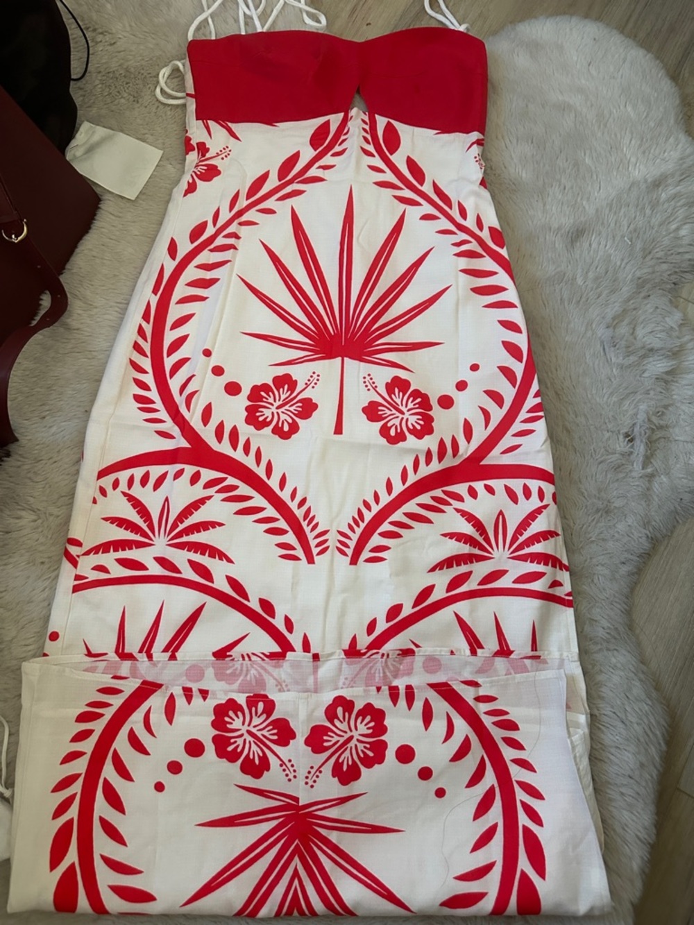 Commense White Maxi Dress with Red Tropical Print